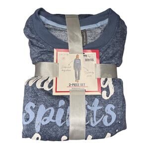 Jaclyn Intimates New Whisperluxe Blue Pajama Set Making Spirits Bright Size M